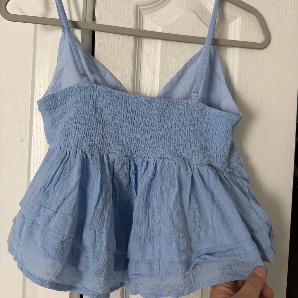 Light Blue Spaghetti Strap Peplum Tank Top - Picture 6 of 7